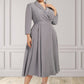 Lisa A-Line V-neck Tea-Length Stretch Crepe Mother of the Bride Dress DL126P0014844