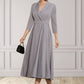 Lisa A-Line V-neck Tea-Length Stretch Crepe Mother of the Bride Dress DL126P0014844