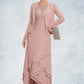 Val A-Line Scoop Neck Asymmetrical Chiffon Lace Mother of the Bride Dress With Cascading Ruffles DL126P0014845