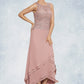 Val A-Line Scoop Neck Asymmetrical Chiffon Lace Mother of the Bride Dress With Cascading Ruffles DL126P0014845