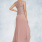 Val A-Line Scoop Neck Asymmetrical Chiffon Lace Mother of the Bride Dress With Cascading Ruffles DL126P0014845