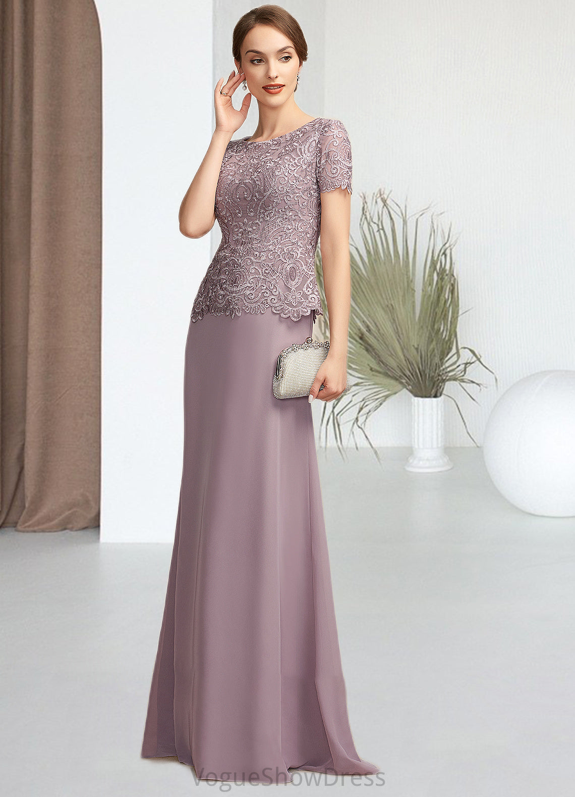 Marcie A-Line Scoop Neck Floor-Length Chiffon Lace Mother of the Bride Dress DL126P0014846