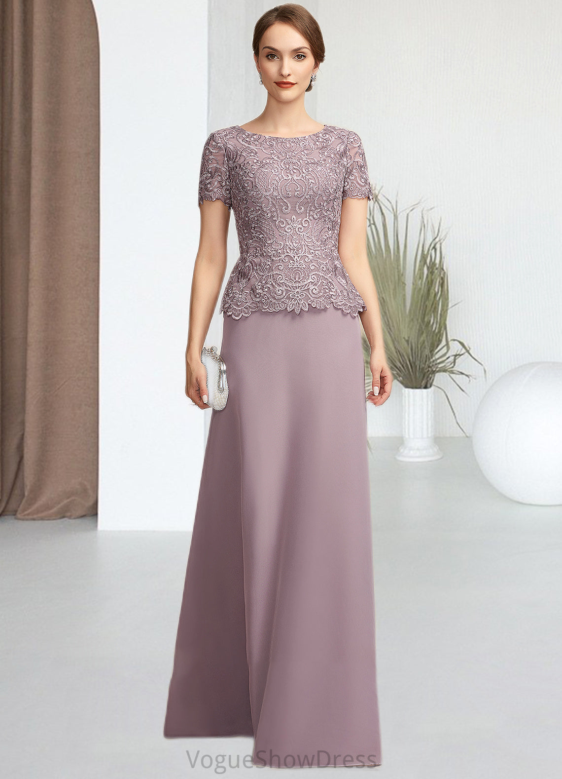 Marcie A-Line Scoop Neck Floor-Length Chiffon Lace Mother of the Bride Dress DL126P0014846