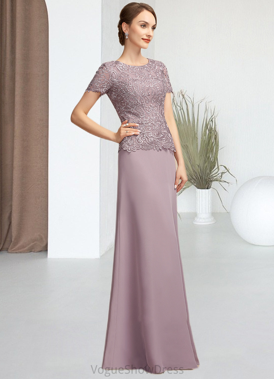 Marcie A-Line Scoop Neck Floor-Length Chiffon Lace Mother of the Bride Dress DL126P0014846