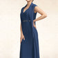 Everly Sheath/Column V-neck Knee-Length Chiffon Mother of the Bride Dress With Ruffle Beading Sequins DL126P0014847