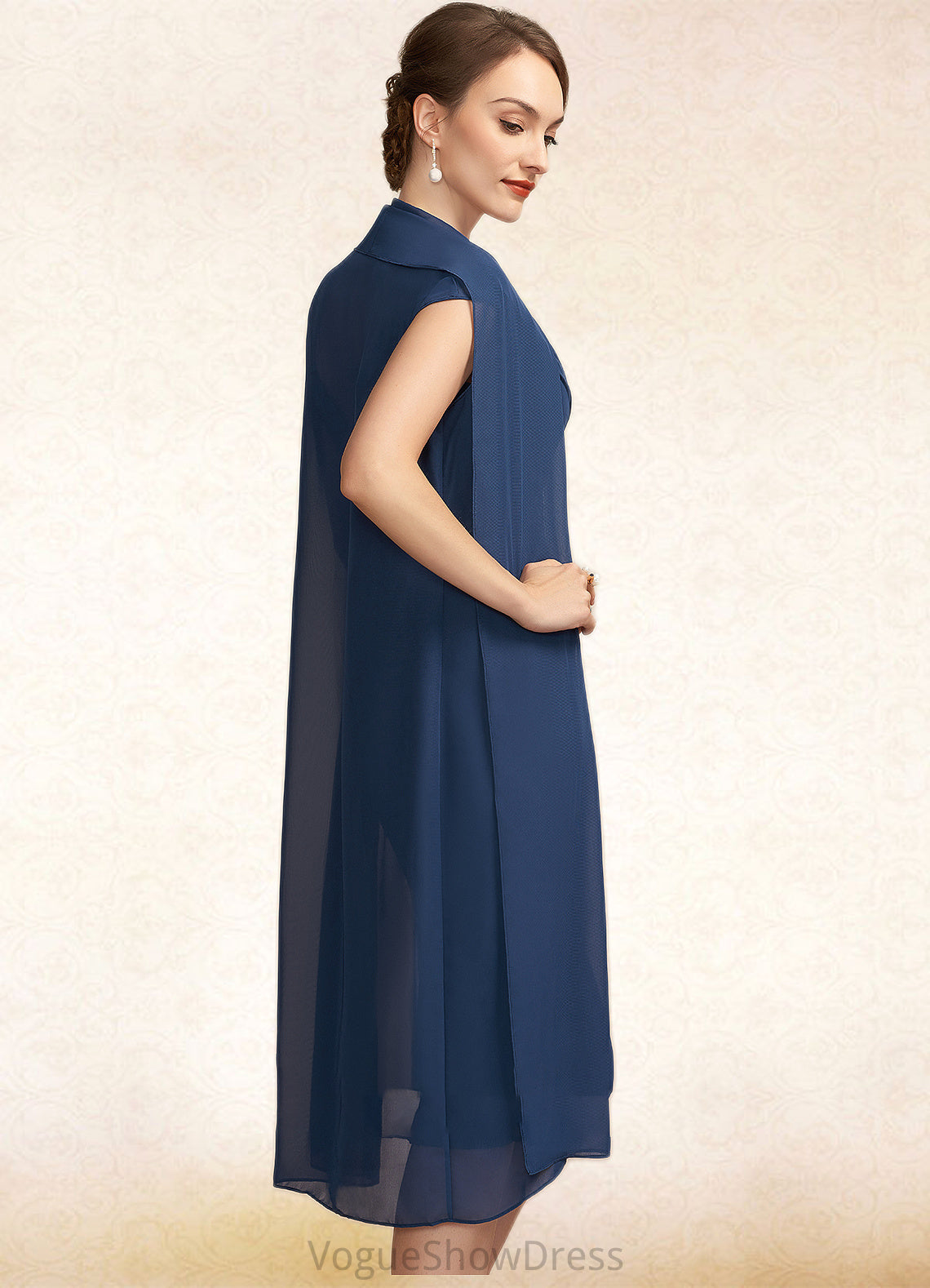 Everly Sheath/Column V-neck Knee-Length Chiffon Mother of the Bride Dress With Ruffle Beading Sequins DL126P0014847