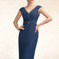 Everly Sheath/Column V-neck Knee-Length Chiffon Mother of the Bride Dress With Ruffle Beading Sequins DL126P0014847