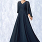 Maritza A-Line V-neck Floor-Length Chiffon Lace Mother of the Bride Dress With Beading Sequins DL126P0014849