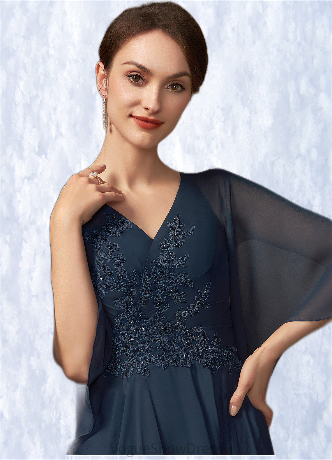 Maritza A-Line V-neck Floor-Length Chiffon Lace Mother of the Bride Dress With Beading Sequins DL126P0014849