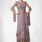 Sal A-Line Scoop Neck Asymmetrical Chiffon Lace Mother of the Bride Dress With Cascading Ruffles DL126P0014850