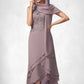 Sal A-Line Scoop Neck Asymmetrical Chiffon Lace Mother of the Bride Dress With Cascading Ruffles DL126P0014850