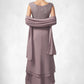 Sal A-Line Scoop Neck Asymmetrical Chiffon Lace Mother of the Bride Dress With Cascading Ruffles DL126P0014850