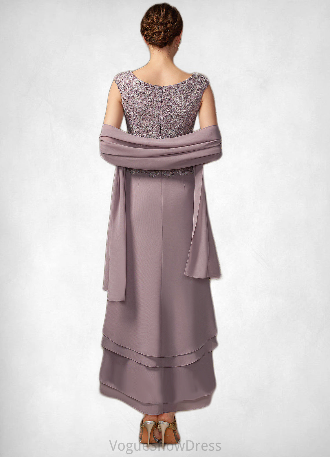 Sal A-Line Scoop Neck Asymmetrical Chiffon Lace Mother of the Bride Dress With Cascading Ruffles DL126P0014850