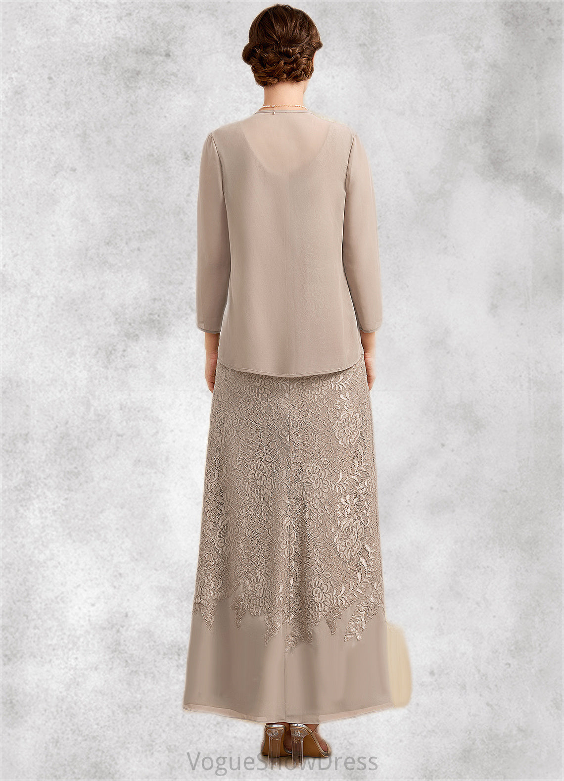 Ivy A-Line V-neck Ankle-Length Chiffon Lace Mother of the Bride Dress DL126P0014851