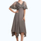 Blanche A-Line V-neck Tea-Length Chiffon Lace Mother of the Bride Dress With Beading Sequins DL126P0014852