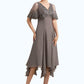 Blanche A-Line V-neck Tea-Length Chiffon Lace Mother of the Bride Dress With Beading Sequins DL126P0014852