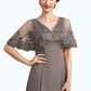 Blanche A-Line V-neck Tea-Length Chiffon Lace Mother of the Bride Dress With Beading Sequins DL126P0014852