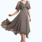 Blanche A-Line V-neck Tea-Length Chiffon Lace Mother of the Bride Dress With Beading Sequins DL126P0014852