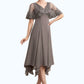 Blanche A-Line V-neck Tea-Length Chiffon Lace Mother of the Bride Dress With Beading Sequins DL126P0014852