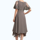 Blanche A-Line V-neck Tea-Length Chiffon Lace Mother of the Bride Dress With Beading Sequins DL126P0014852