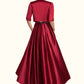 Kaydence A-Line Scoop Neck Asymmetrical Satin Lace Mother of the Bride Dress With Ruffle Sequins Pockets DL126P0014853