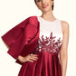 Kaydence A-Line Scoop Neck Asymmetrical Satin Lace Mother of the Bride Dress With Ruffle Sequins Pockets DL126P0014853