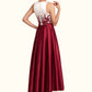 Kaydence A-Line Scoop Neck Asymmetrical Satin Lace Mother of the Bride Dress With Ruffle Sequins Pockets DL126P0014853