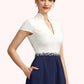 Michaelia A-Line V-neck Tea-Length Stretch Crepe Mother of the Bride Dress With Beading Sequins Pockets DL126P0014854