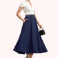 Michaelia A-Line V-neck Tea-Length Stretch Crepe Mother of the Bride Dress With Beading Sequins Pockets DL126P0014854