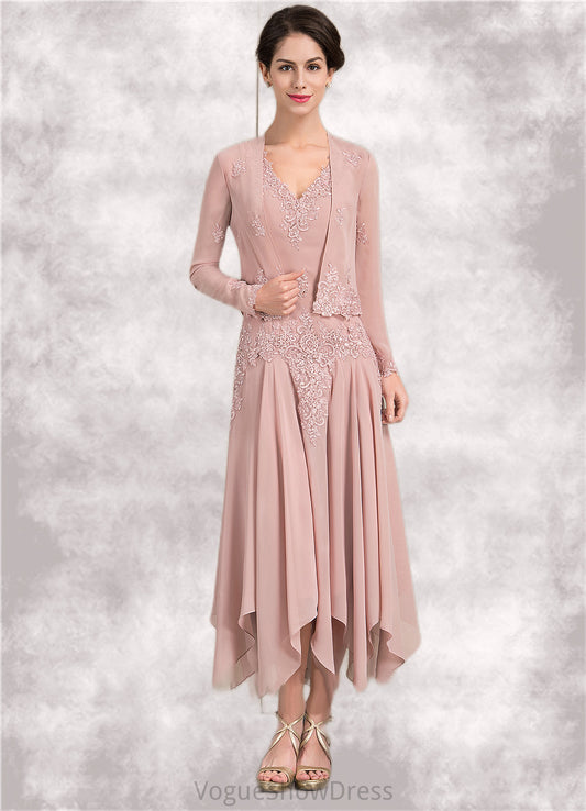 Kamila A-Line V-neck Ankle-Length Chiffon Mother of the Bride Dress With Appliques Lace Sequins DL126P0014855