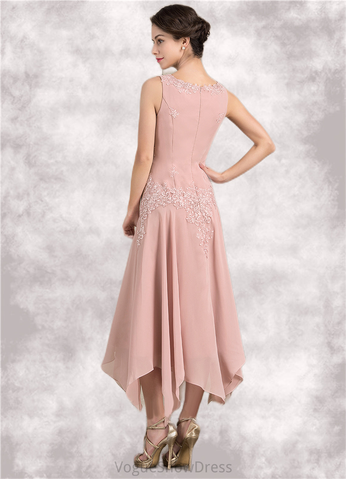 Kamila A-Line V-neck Ankle-Length Chiffon Mother of the Bride Dress With Appliques Lace Sequins DL126P0014855