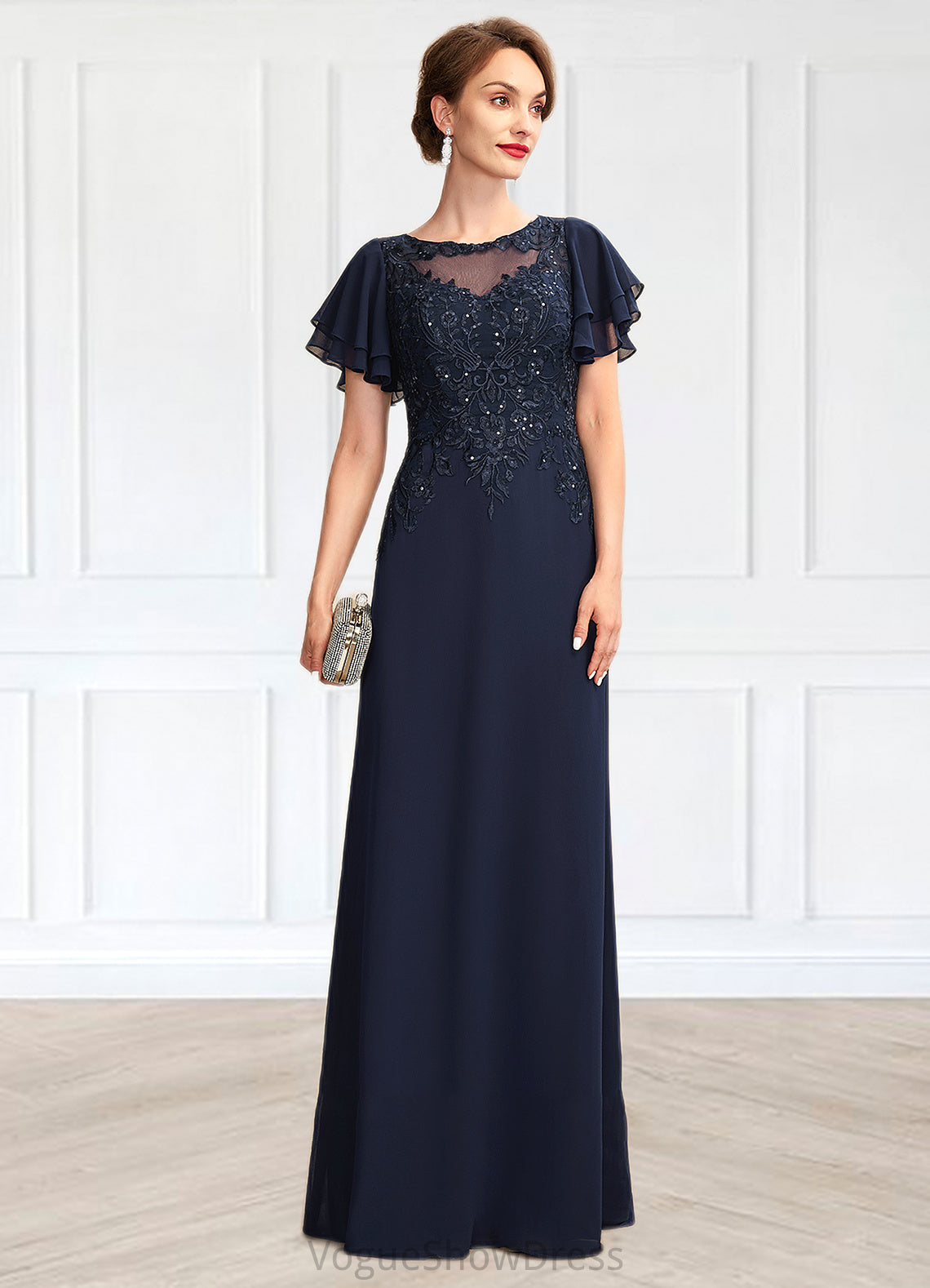 Sadie A-Line Scoop Neck Floor-Length Chiffon Lace Mother of the Bride Dress With Sequins DL126P0014857