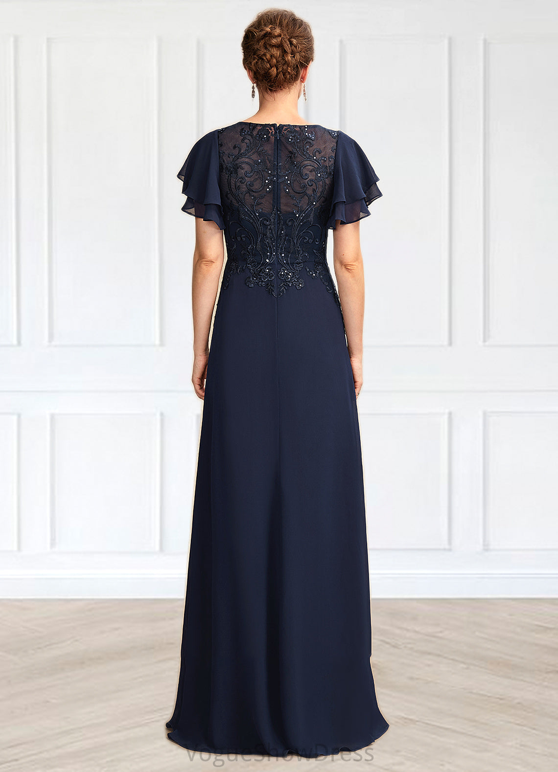 Sadie A-Line Scoop Neck Floor-Length Chiffon Lace Mother of the Bride Dress With Sequins DL126P0014857