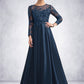 Skylar A-Line Scoop Neck Floor-Length Satin Lace Mother of the Bride Dress With Beading DL126P0014858