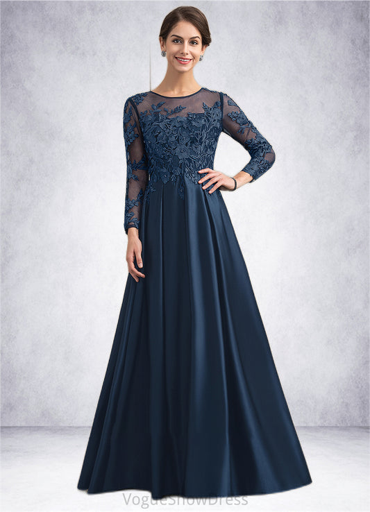 Skylar A-Line Scoop Neck Floor-Length Satin Lace Mother of the Bride Dress With Beading DL126P0014858