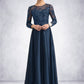 Skylar A-Line Scoop Neck Floor-Length Satin Lace Mother of the Bride Dress With Beading DL126P0014858