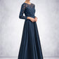 Skylar A-Line Scoop Neck Floor-Length Satin Lace Mother of the Bride Dress With Beading DL126P0014858