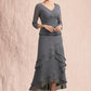 Kaitlin A-Line V-neck Asymmetrical Chiffon Lace Mother of the Bride Dress With Ruffle Beading Sequins DL126P0014860