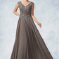 Violet A-Line V-neck Floor-Length Chiffon Lace Mother of the Bride Dress With Ruffle Sequins DL126P0014870