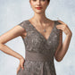 Violet A-Line V-neck Floor-Length Chiffon Lace Mother of the Bride Dress With Ruffle Sequins DL126P0014870