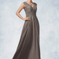 Violet A-Line V-neck Floor-Length Chiffon Lace Mother of the Bride Dress With Ruffle Sequins DL126P0014870