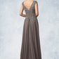 Violet A-Line V-neck Floor-Length Chiffon Lace Mother of the Bride Dress With Ruffle Sequins DL126P0014870