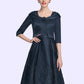 Luna A-Line Square Neckline Knee-Length Satin Mother of the Bride Dress With Appliques Lace DL126P0014877