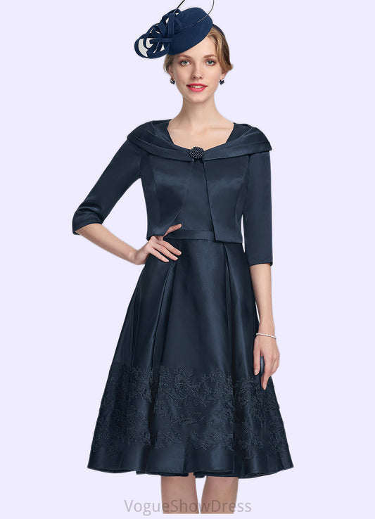 Luna A-Line Square Neckline Knee-Length Satin Mother of the Bride Dress With Appliques Lace DL126P0014877