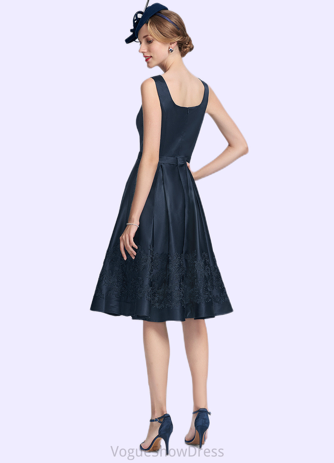 Luna A-Line Square Neckline Knee-Length Satin Mother of the Bride Dress With Appliques Lace DL126P0014877