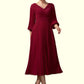 Anna A-Line V-neck Tea-Length Chiffon Mother of the Bride Dress With Pleated DL126P0014878