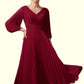 Anna A-Line V-neck Tea-Length Chiffon Mother of the Bride Dress With Pleated DL126P0014878