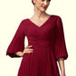 Anna A-Line V-neck Tea-Length Chiffon Mother of the Bride Dress With Pleated DL126P0014878