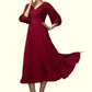 Anna A-Line V-neck Tea-Length Chiffon Mother of the Bride Dress With Pleated DL126P0014878