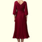 Anna A-Line V-neck Tea-Length Chiffon Mother of the Bride Dress With Pleated DL126P0014878